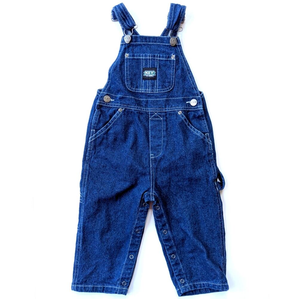 Key Infant Bib Overalls - Dark Cotton Denim - Leg Snaps | Size 18 Months